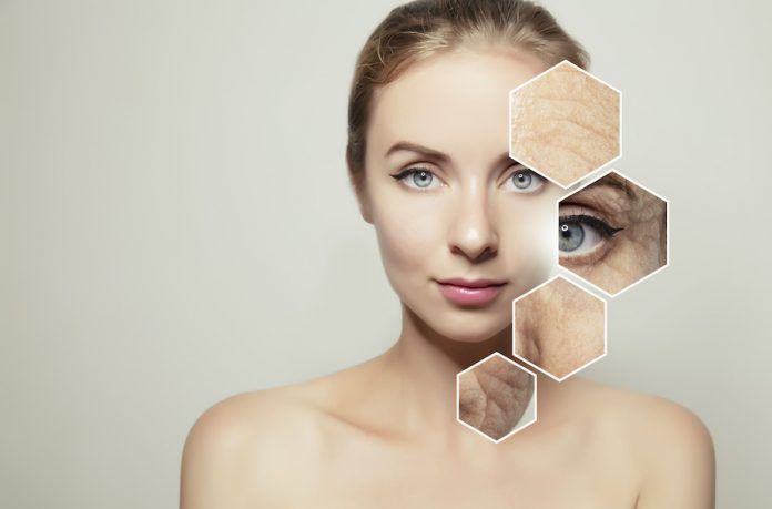 Woman Beauty Portrait With Graphic Elements With Old Skin