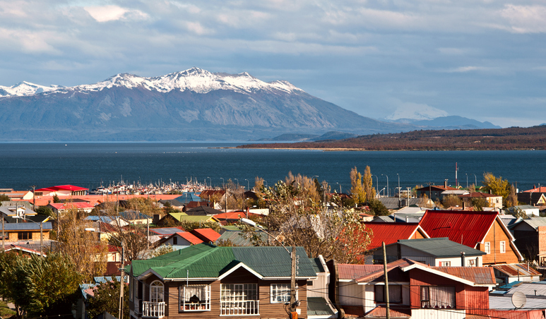 Snow Capped Mountains Behind Puerto Natales,Patagonia, Chile